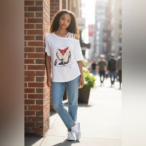 White Graphic Women Top